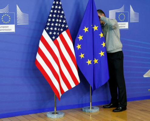 European Union, U.S. flags